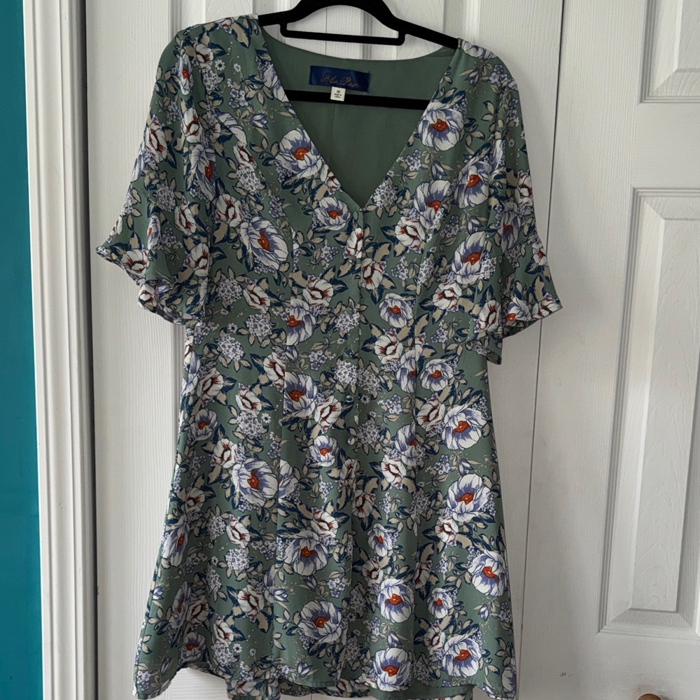 Blue Rain Floral V-Neck Blouse in Sage Green